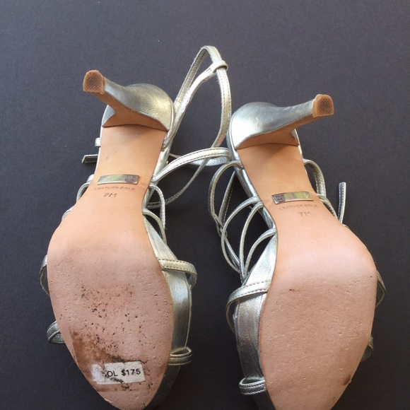 Badgley Mischka FIERCE Strappy Silver platform sandals heels SZ 7M Retail-$175 - Picture 10 of 12